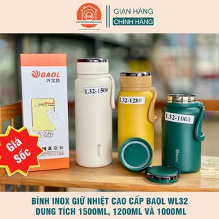 Bình nước giữ nhiệt BAOL 1000ml làm bằng inox304 vỏ nhám màu sắc trẻ trung có tay cầm cực xịn giữ nhiệt độ trên 20h