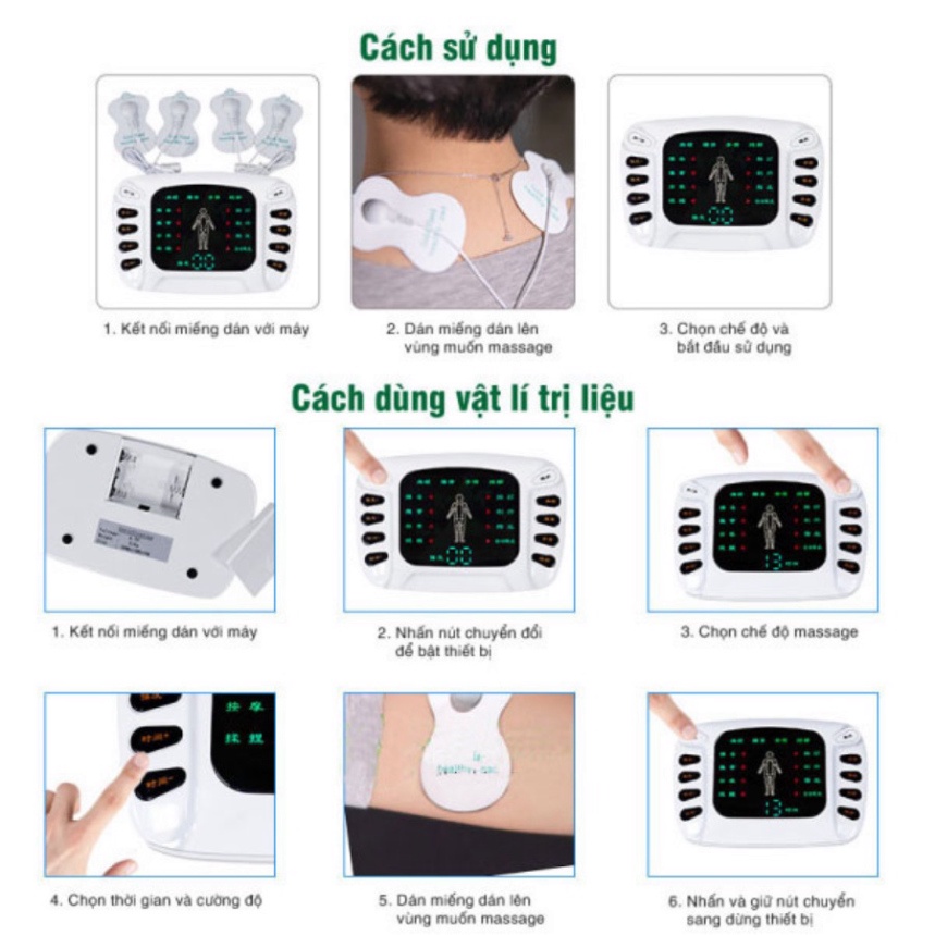 Máy massage xung điện 8 miếng dán YTK-309B, máy mát xa xung điện 8 chế độ massage 15 cường độ xung điện