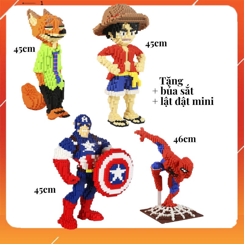 Đồ chơi lắp ráp Luffy cáo Nick cao 45cm tặng búa sắt+lật đật, one piece, xếp hình, mô hình lắp ráp, quà tặng