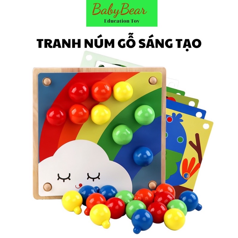Đồ chơi thông minh, đồ chơi giáo dục Nấm đinh màu sắc bằng gỗ phát triển khả năng sáng tạo, nhận diện màu sắc cho bé
