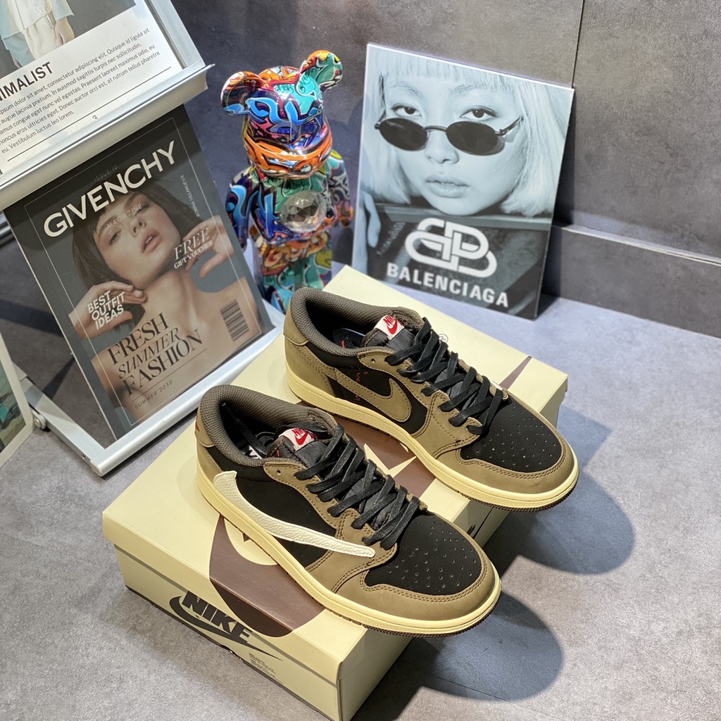 Giày Thể Thao Sneaker Nam Nữ Air Jordan 1 Low x Travis Scott Logo Ngược Hàng Cao Cấp Full Box