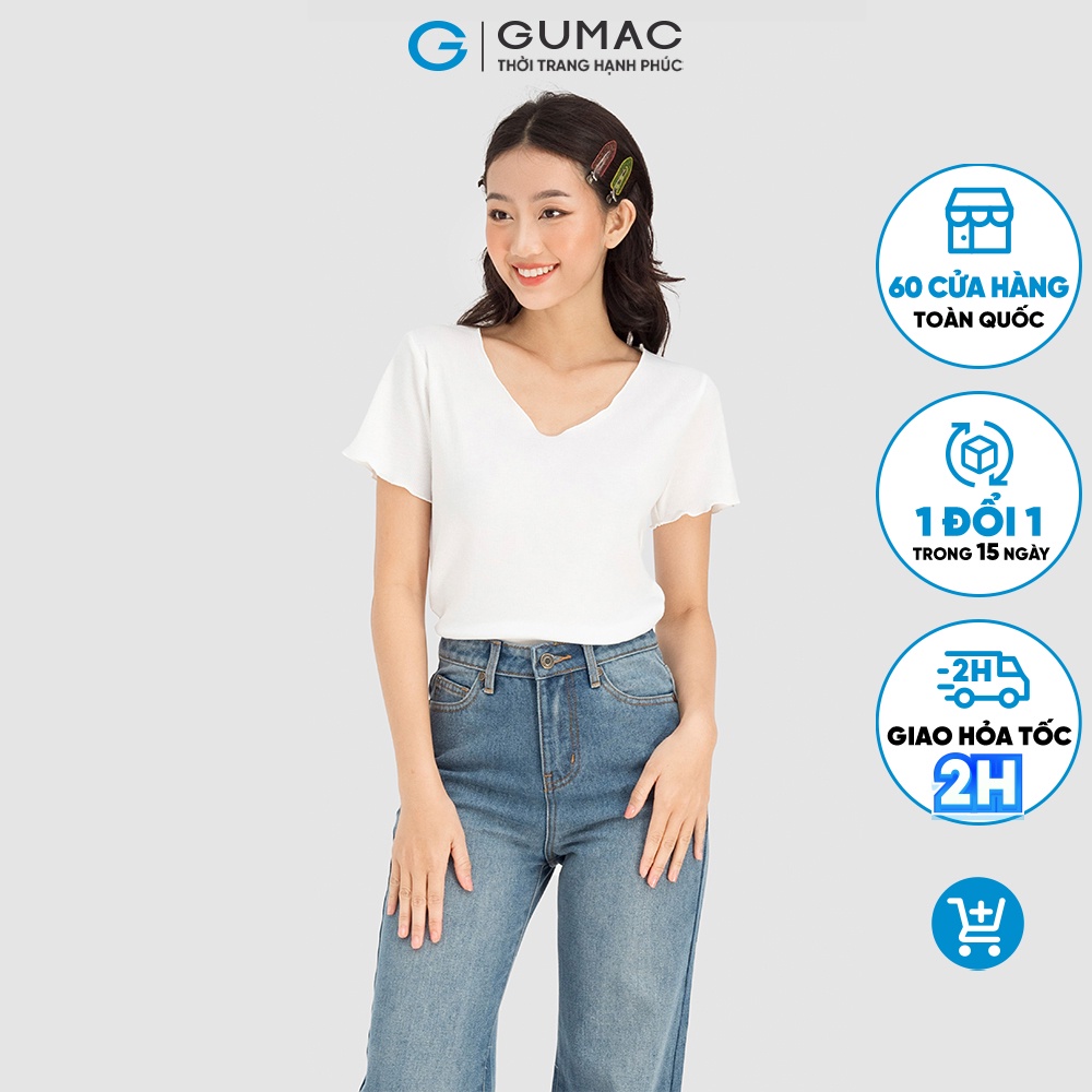 Áo thun nữ ôm dáng GUMAC nhiều màu cổ V cuốn biên ATC08014
