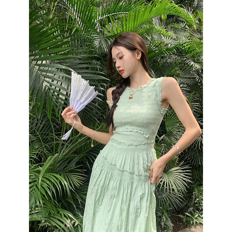 Váy nữ xanh mint dáng dài MIDI phong cách trẻ trung mùa hè khí chất cô nàng tiểu thư nhẹ nhàng