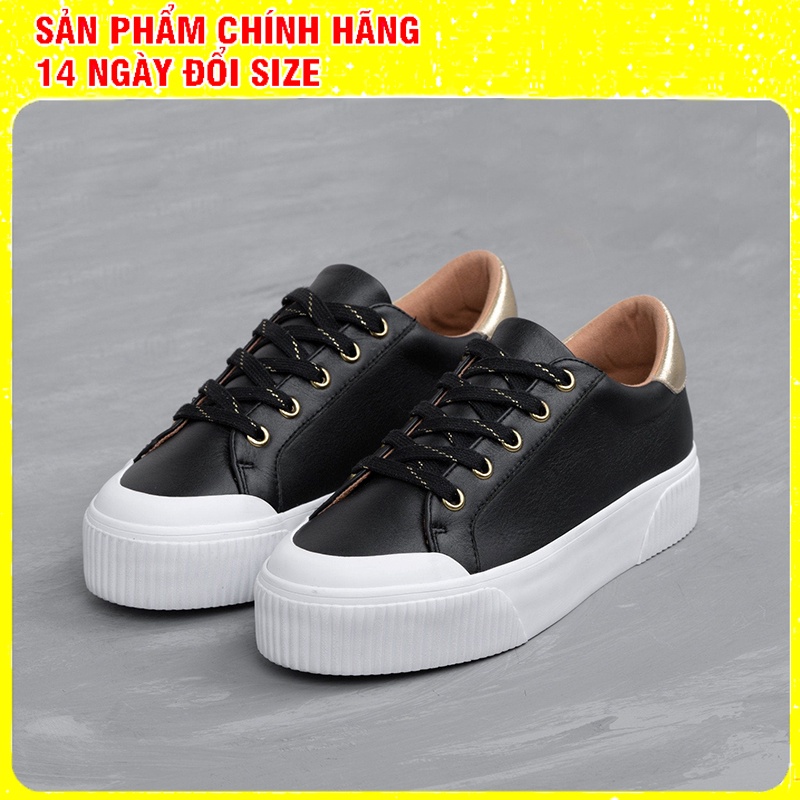 Giày Nữ Sneaker Da Cao Cấp Đen Kết Hợp Cổ Sau Vàng Ánh Kim Cá Tính D31 BLACK/ GOLD-WOW Giày Da Bò Nappa
