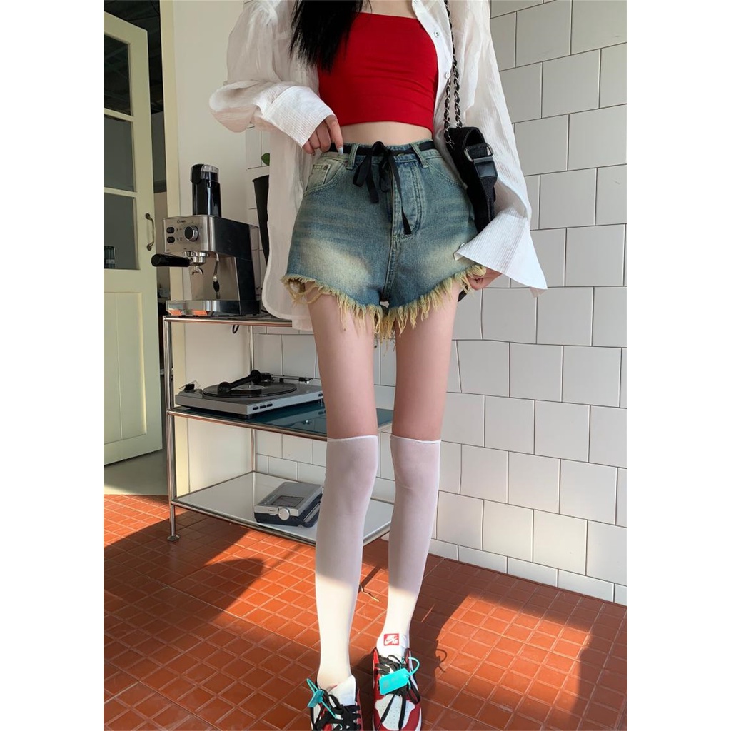 Lalisas Quần Short denim Lưng Cao Phong Cách retro Hàn Quốc Thời Trang Cho Nữ