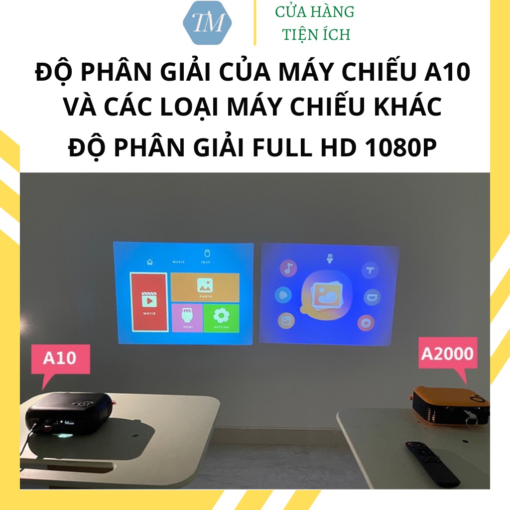 Máy chiếu mini  A10, máy chiếu FullHD kết nối không dây qua Wifi - Tặng màn hinh chiếu 100 inch - SET2176