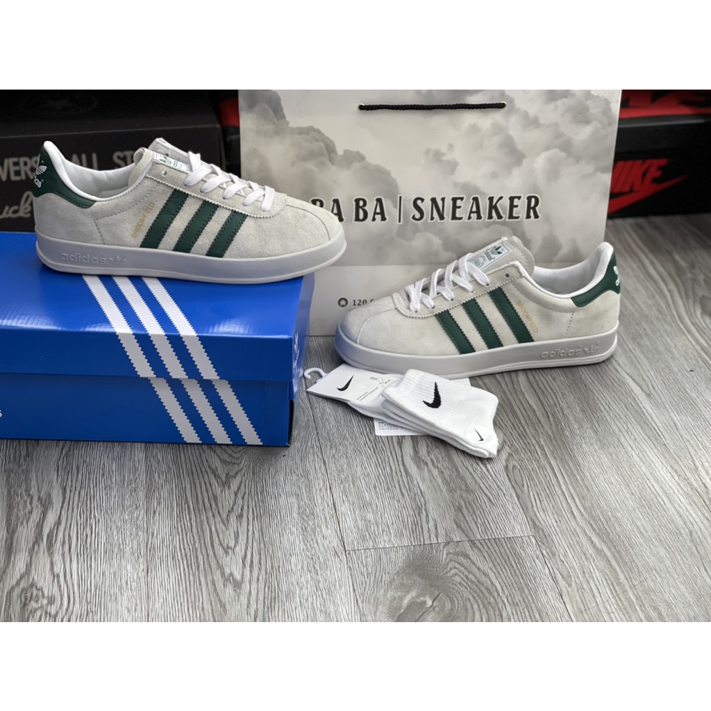 Giày Cao Cấp Thể Thảo Sneaker A/di/das Brom Nỉ Trắng sọc Xanh Cao Cấp new 2022 SIêu Xinh Ảnh Thật + freeship + Tặng Tất