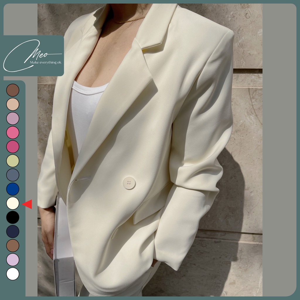 Áo blazer nữ áo vest dài tay màu trắng kem | BigBuy360 - bigbuy360.vn