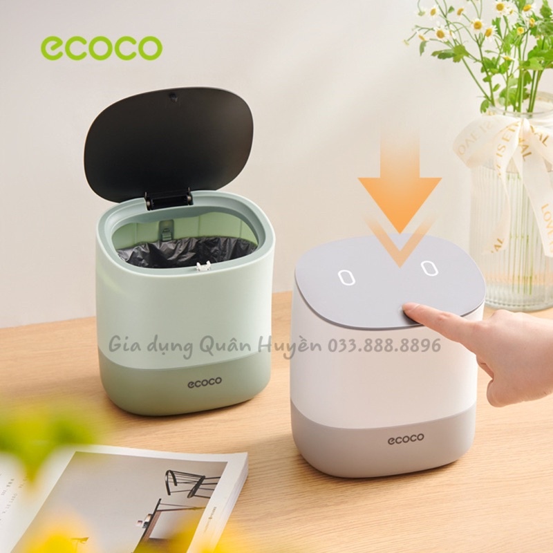 Thùng rác để bàn ECOCO 1,5L đa năng tặng kèm túi rác, Hộp đựng vỏ mini văn phòng nắp kín cao cấp 2241