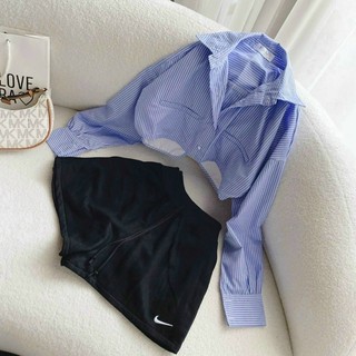 SET CROP SƠ MI KẺ XANH SHORT ĐEN