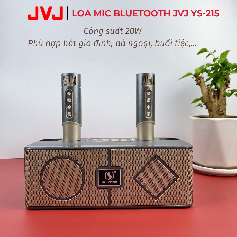 Loa bluetooth karaoke kèm 2 mic JVJ YS-215 Không dây, kèm 02 mic hát công suất lớn 20W - Bảo hành chính hãng 06 Tháng