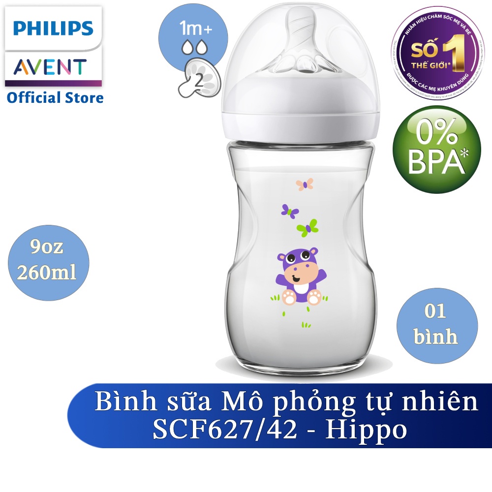 Bình sữa Philips Avent mô phỏng tự nhiên có họa tiết 260ml cho bé từ 1 tháng SCF627.41 SCF627.42