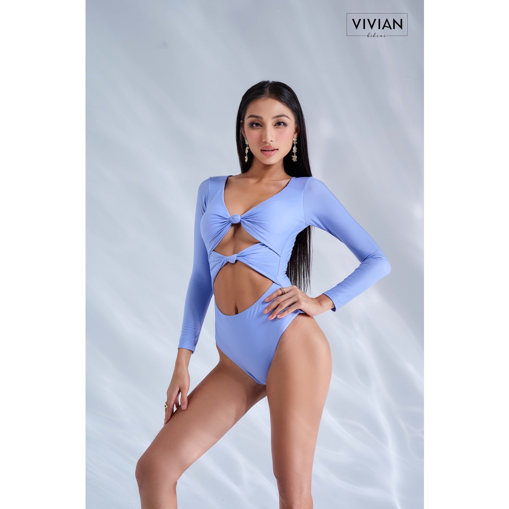 Đồ bơi nữ cao cấp 𝐕𝐈𝐕𝐈𝐀𝐍 dạng một mảnh tay dài, thân áo cutout gợi cảm - Xanh da trời - VS191_BU