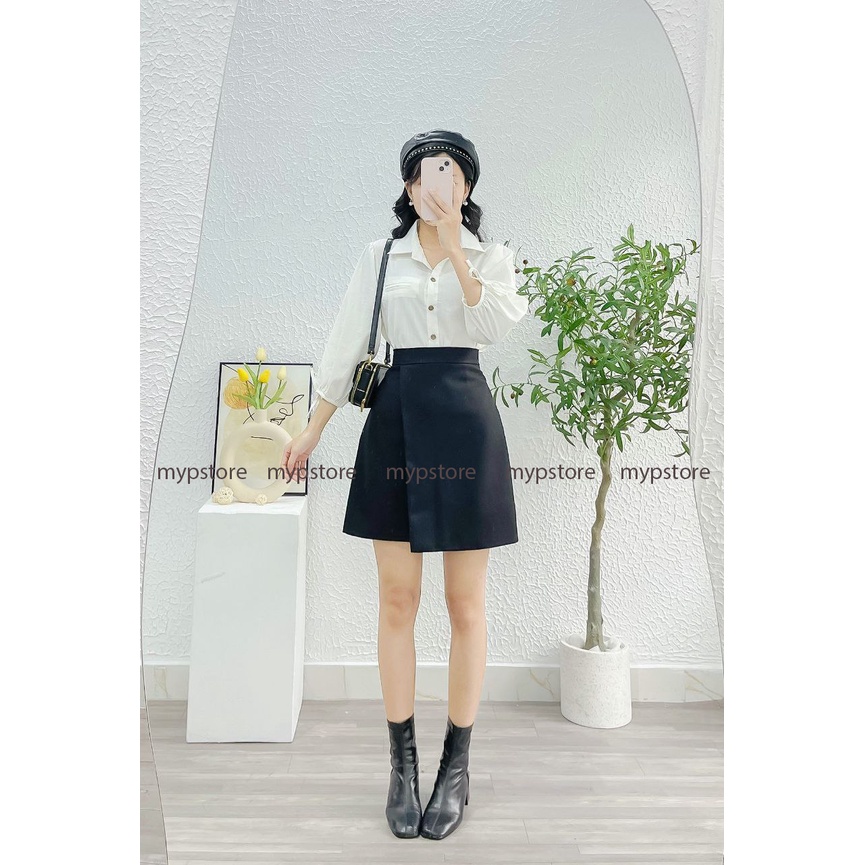 Áo sơ mi tay phồng cột nơ mypstore A49