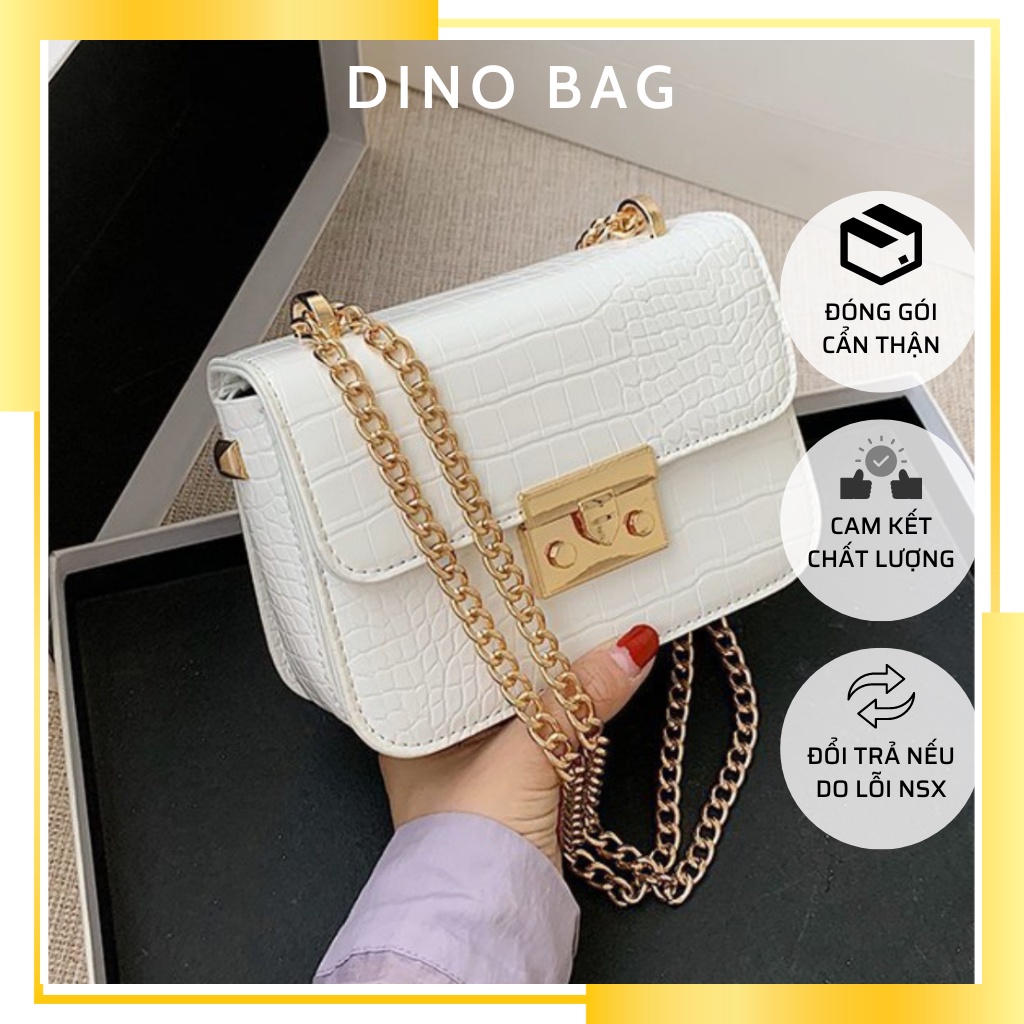 Túi đeo chéo nữ kẹp nách hình hộp vân da rắn thời trang đi học, đi chơi, đi làm phong cách tiểu thư DINO size 18cm 694