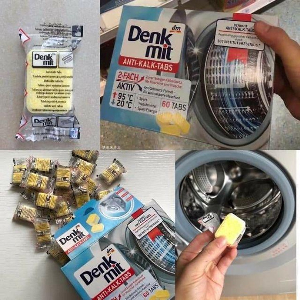 Viên vệ sinh lồng giặt Denkmit hộp 60 viên, viên vệ sinh máy giặt cho cửa ngang, cửa đứng nhập khẩu Đức
