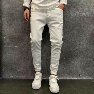 Quần Jeans Nam Màu Trắng Basic Form Skinny Co Giãn