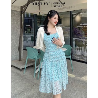 Đầm hoa nhí 2 dây đi chơi Nhật Vy form dáng ôm nhứn trước eo chất voan phù hợp dạo phố cafe sang chảnh - D2672