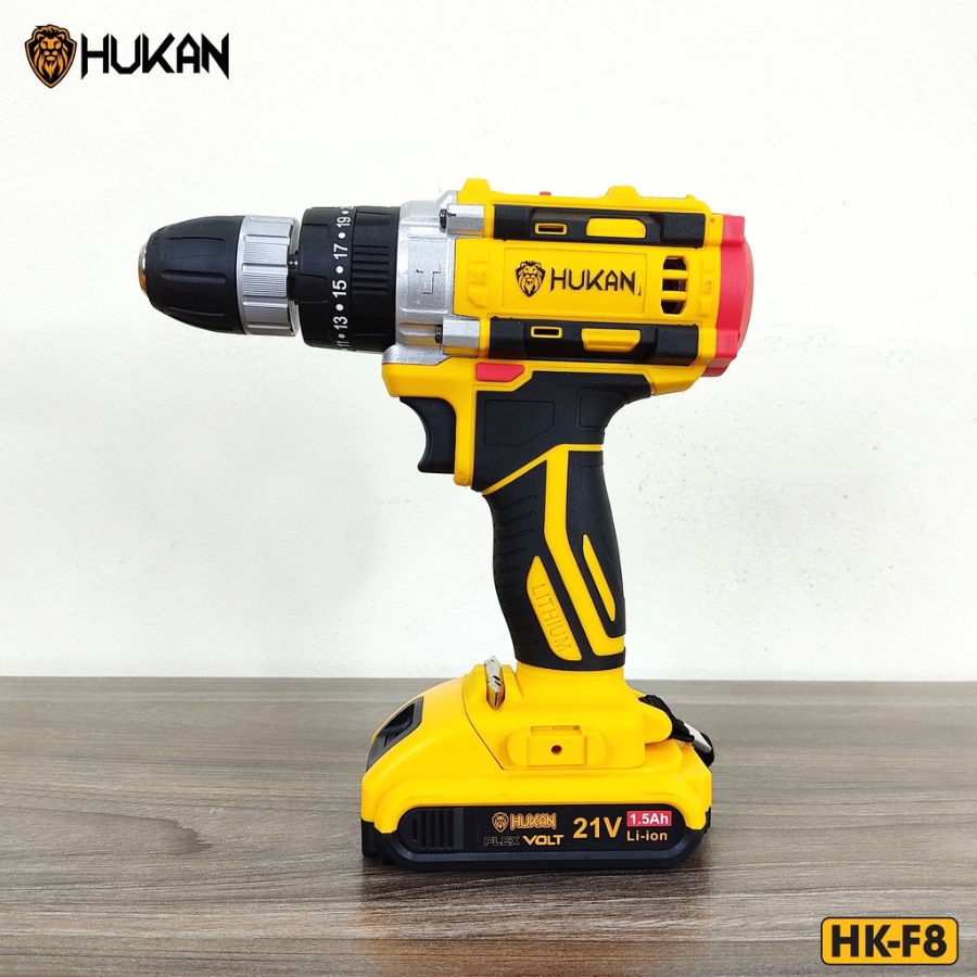 Máy khoan pin HUKAN F8 động cơ chổi than 3 chức năng theo kèm phụ kiện 24 chi tiết