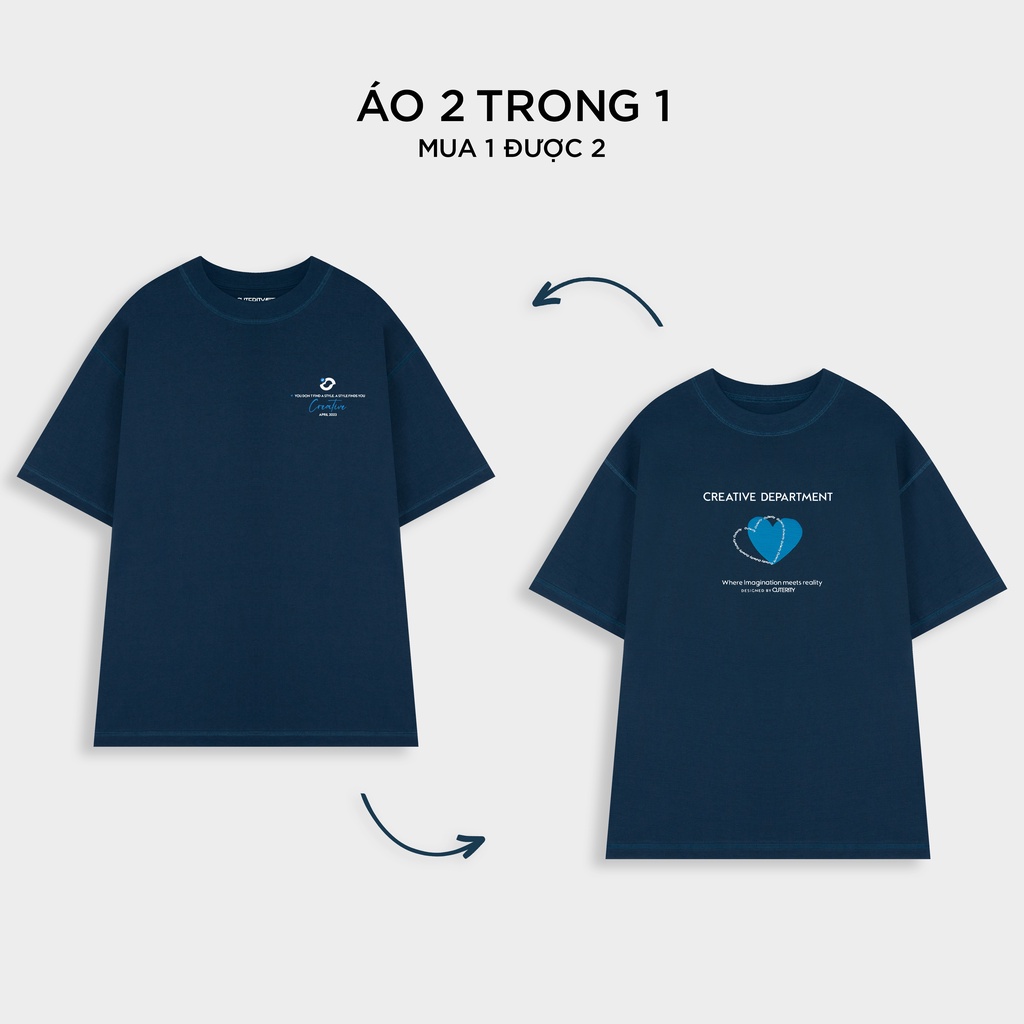 Áo thun 2 mặt nam nữ unisex Outerity Double Tee Collection - Blue Heart / Navy - ATO1019
