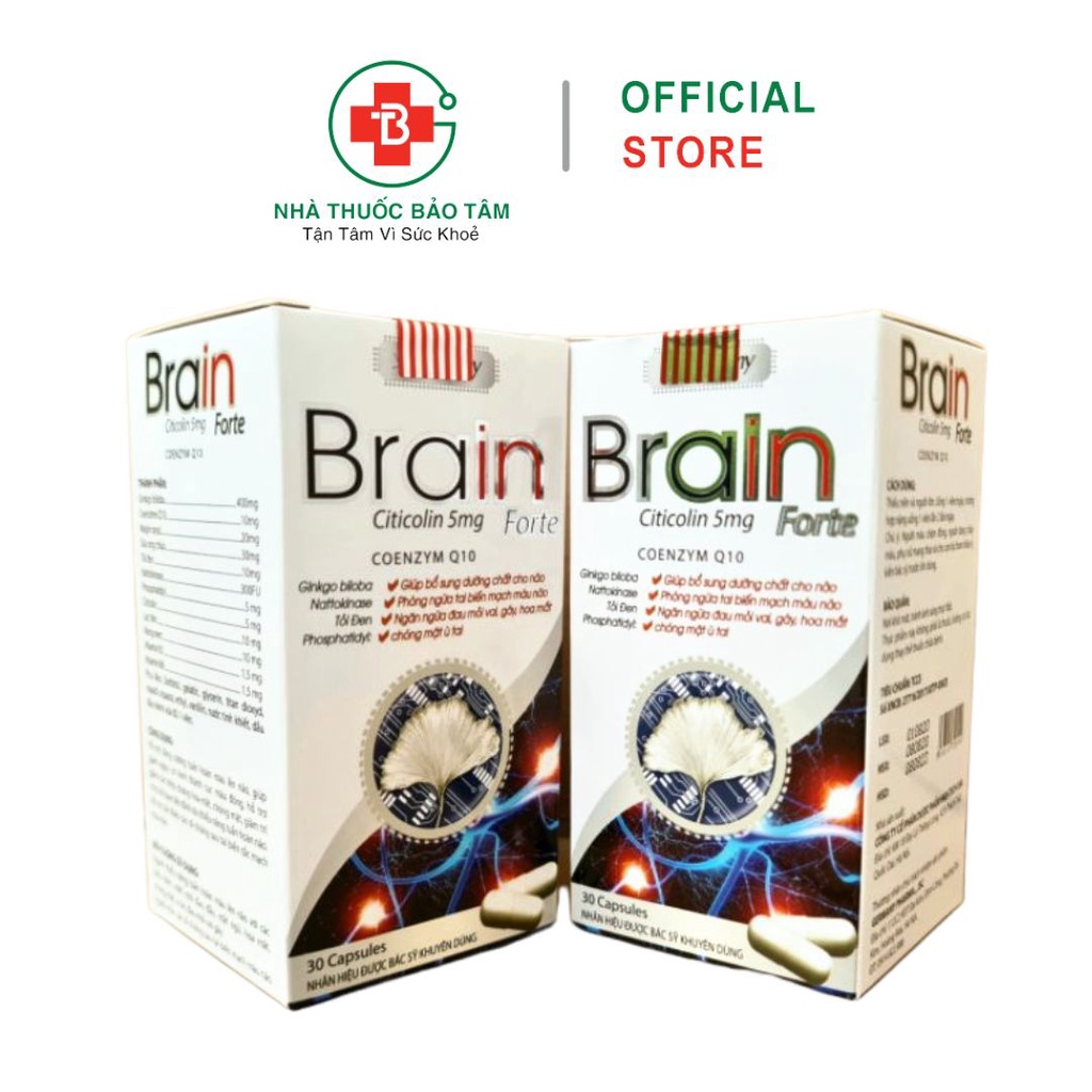 Viên Uống Brain Forte giúp bổ sung dưỡng chất cho não, phòng ngừa tai biến, chóng mặt ù tai - Hộp 30 viên