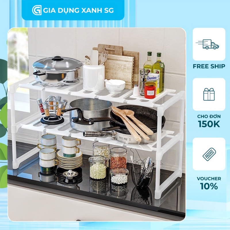 Kệ Gầm Bếp 2 Tầng, Kệ Xếp Gọn Dưới Bồn Rửa Chén Thông Minh Tiện Lợi - Sale