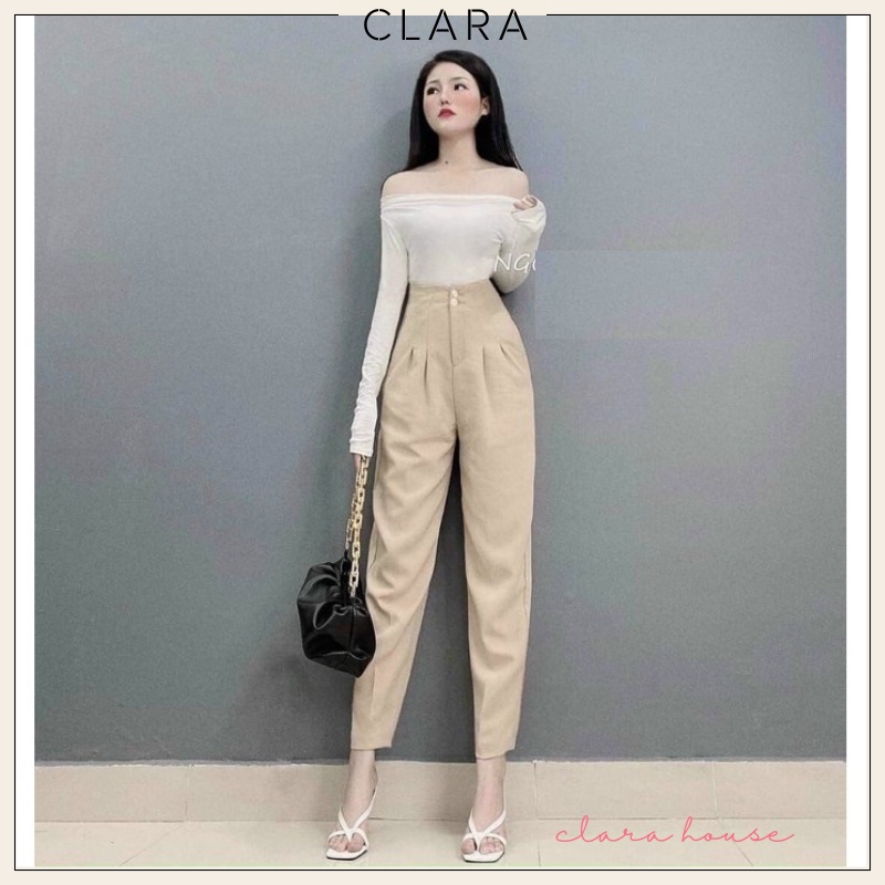 Quần Baggy Cạp Liền, Lưng Cao, 2 Nút Mặc Đi Chơi, Đi Làm, Đi Học
