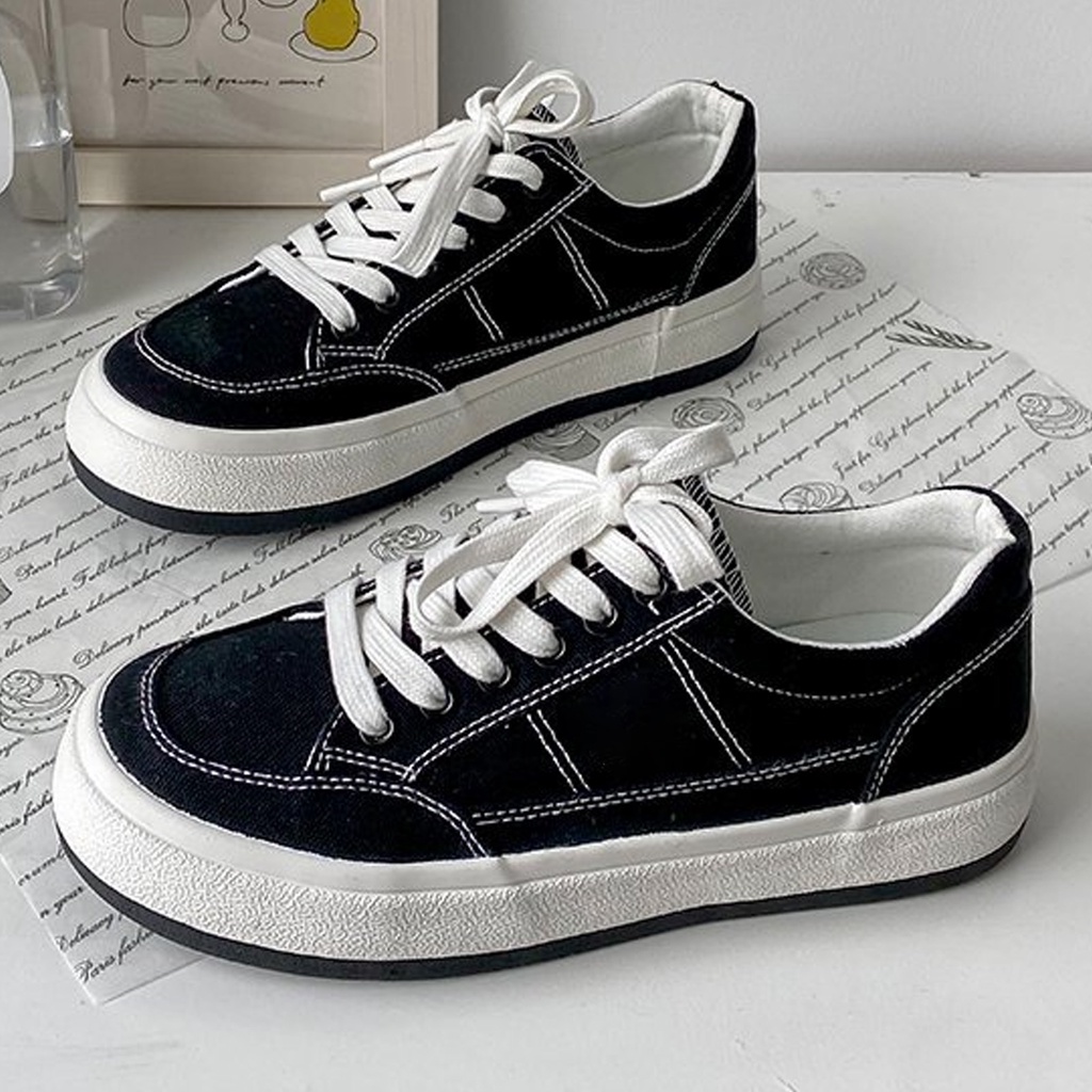 ❤ Giày vải canvas mũi tròn thắt dây thoáng khí thoải mái trẻ trung sành điệu