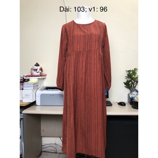 Váy si tuyển 2hand dài tay, màu cam đất, họa tiết kẻ