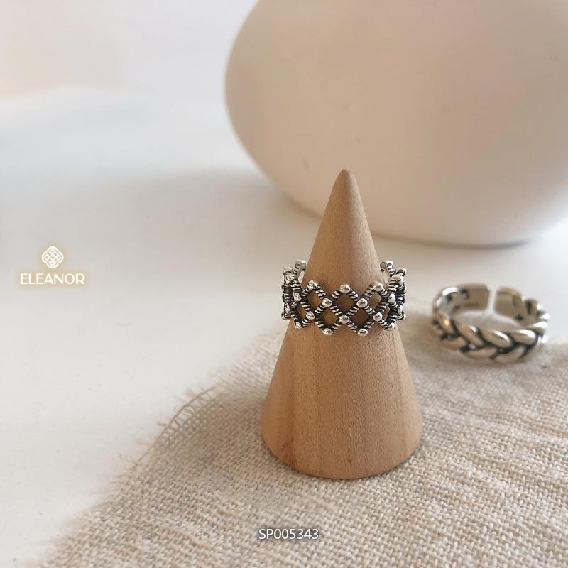 Nhẫn nữ hở bạc 925 Eleanor Accessories thiết kế lưới hình thoi phụ kiện trang sức 5343