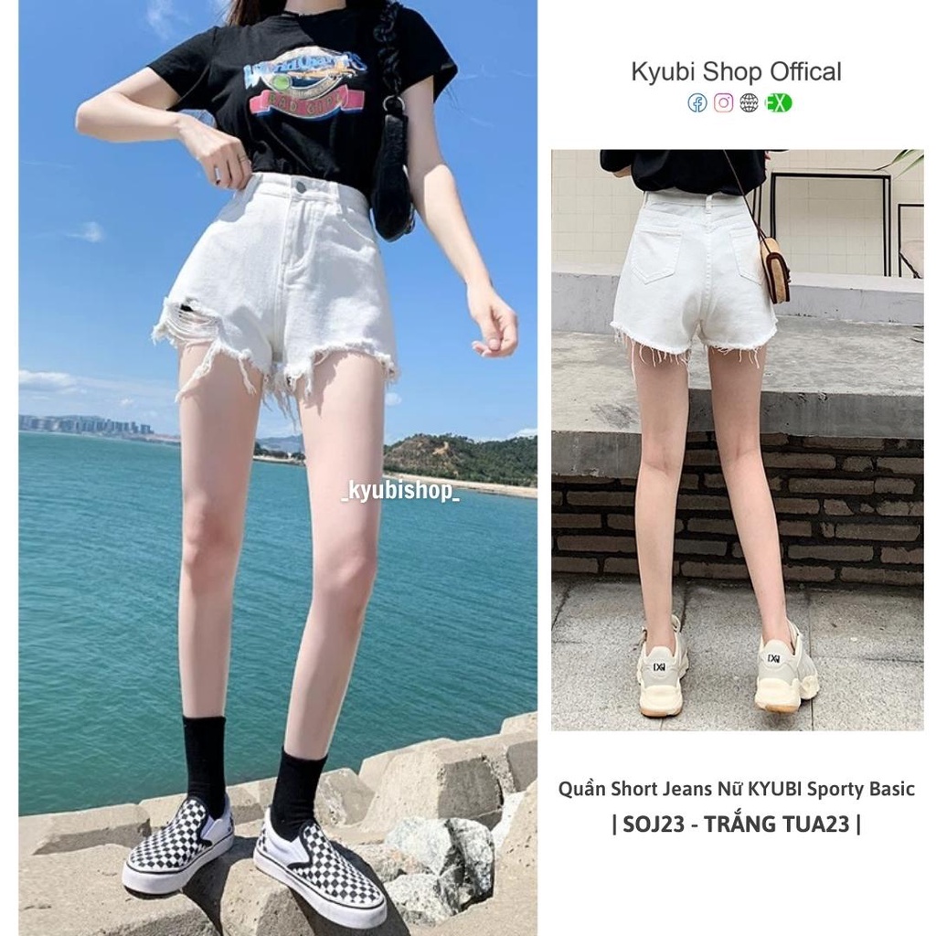 Short jean lưng cao trắng, đen trơn tua, cuốn (nhiều mẫu, có bigsize) - Quần sooc jeans sot KYUBI SOJ21