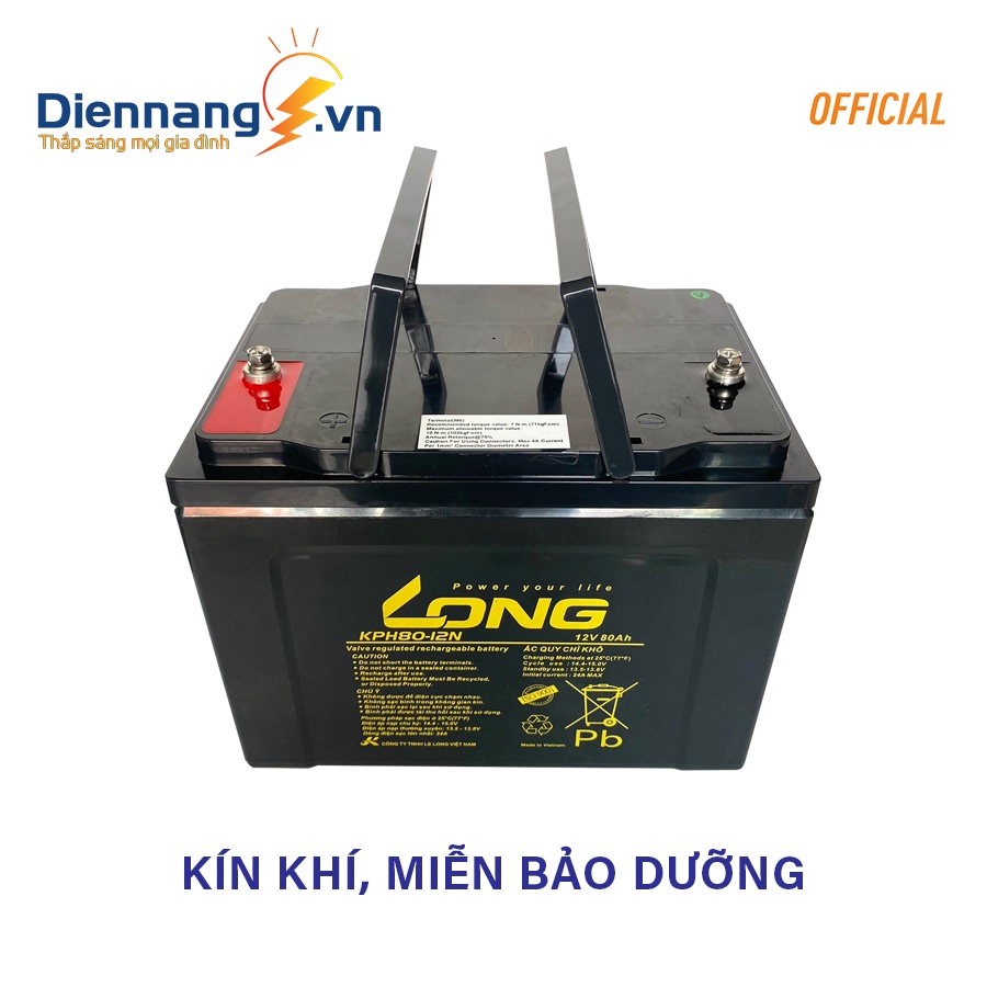 Ắc quy Long KPH80-12N , ắc quy cho UPS, Inverter, xe điện, lưu điện dự phòng v.v chính hãng, bảo hành 12 tháng