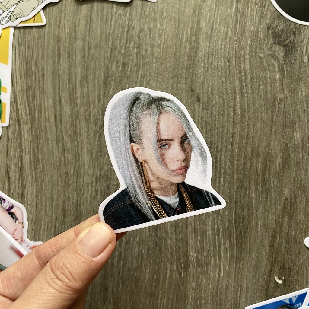Billie Eilish sticker dán nón bảo hiểm, dán xe, tem dán đàn guitar, xe cub hình dán, tem dán chống nước trang trí