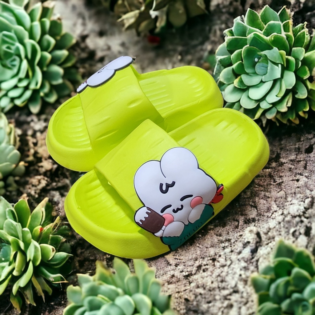 Dép bánh mì cho bé gái hình thỏ ăn kem một bên cute chất cao su mềm siêu ềm chân