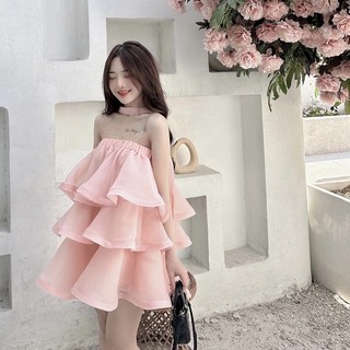 Sét Lily Mixx Thiết Kế Váy tiểu thư , đầm bèo tầng kèm quần , giây cổ 2 màu