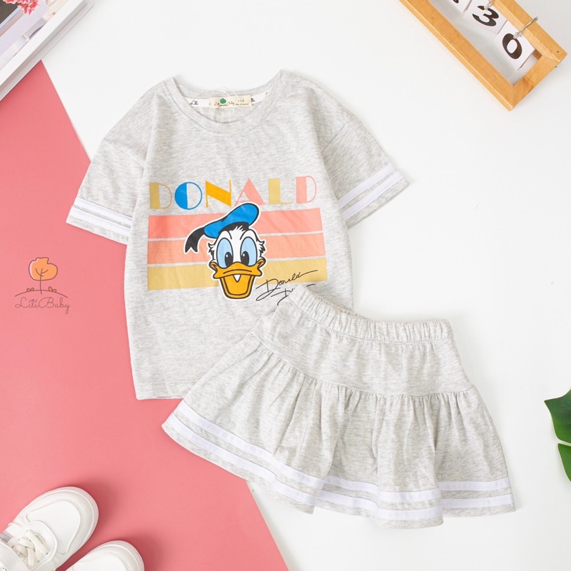 Bộ cotton áo cộc tay, chân váy bé gái 3-10y . Chất cotton mềm mịn, thấm hút mồ hôi, co giãn tốt