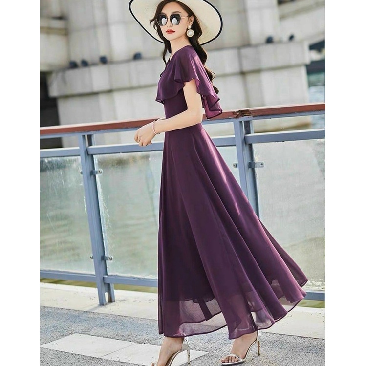 ĐẦM MAXI CỔ TRÒN PHỐI BÈO