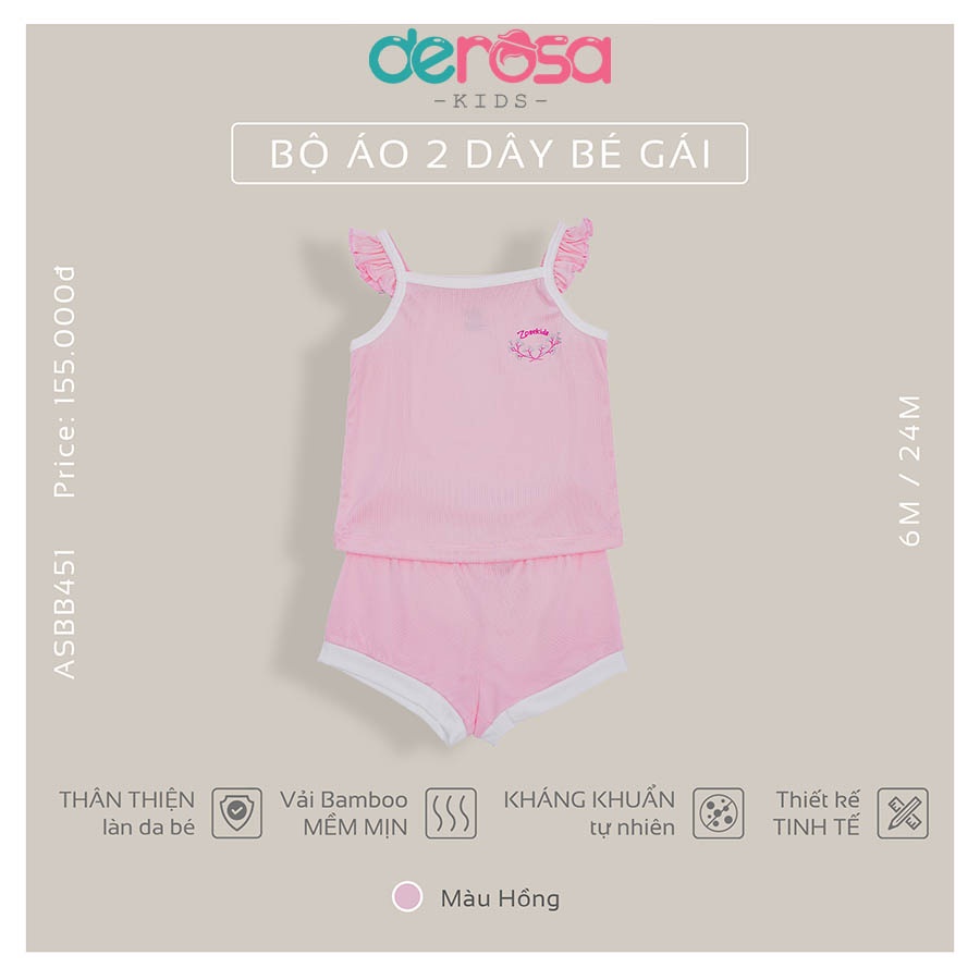 Bộ quần áo hai dây bé gái DEROSA KIDS đồ bộ mùa hè cho bé từ 6 đến 24 tháng ASBB451B - 451TB