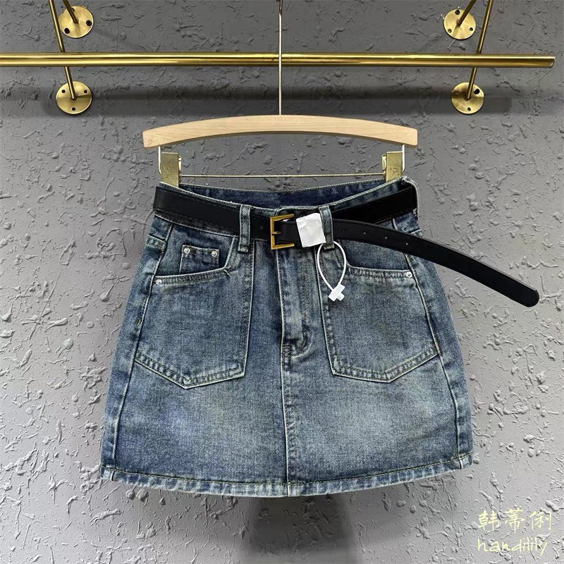 chân váy jean ngắn - Chân váy jeans ngắn 2 túi kèm đai hàng QCL1