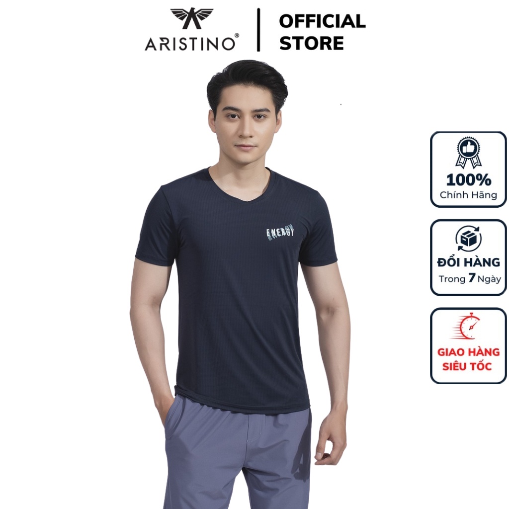 Áo thun nam ngắn tay cổ tròn Aristino ATS032S2 phông T-shirt Polyamide dáng slim fit ôm nhẹ trơn màu