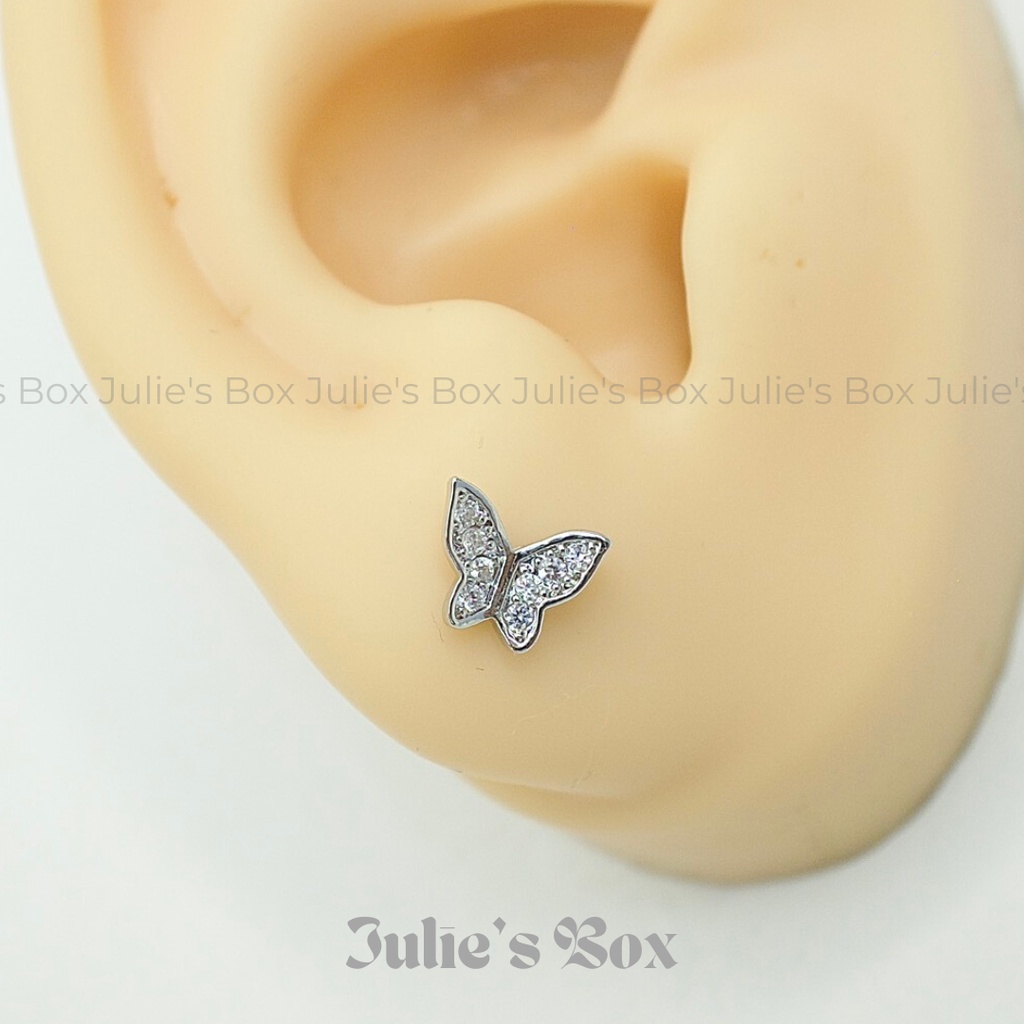 [1 Chiếc] Khuyên Tai Butterfly No.9 Đính Đá Màu Bạc Không Ngứa Bông Tai Unisex Julies Box 66