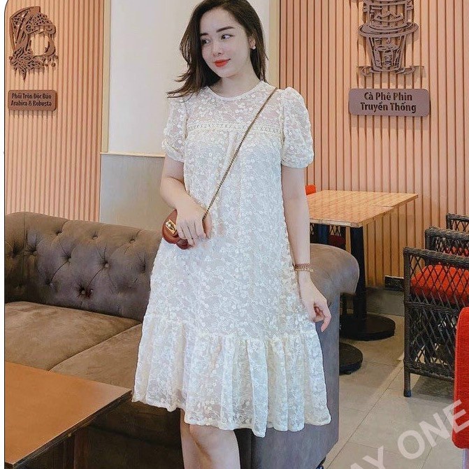 Đầm bầu dự tiệc mùa hè Dambauxinh-L1003 Váy bầu hoạ tiết hoa chất voan hai lớp