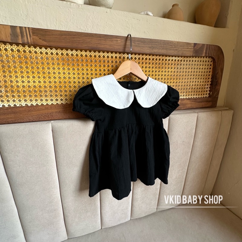 V11 Váy cổ sen trắng Vkid phong cách tiểu thư cho bé gái 5-13kg chất thô cotton