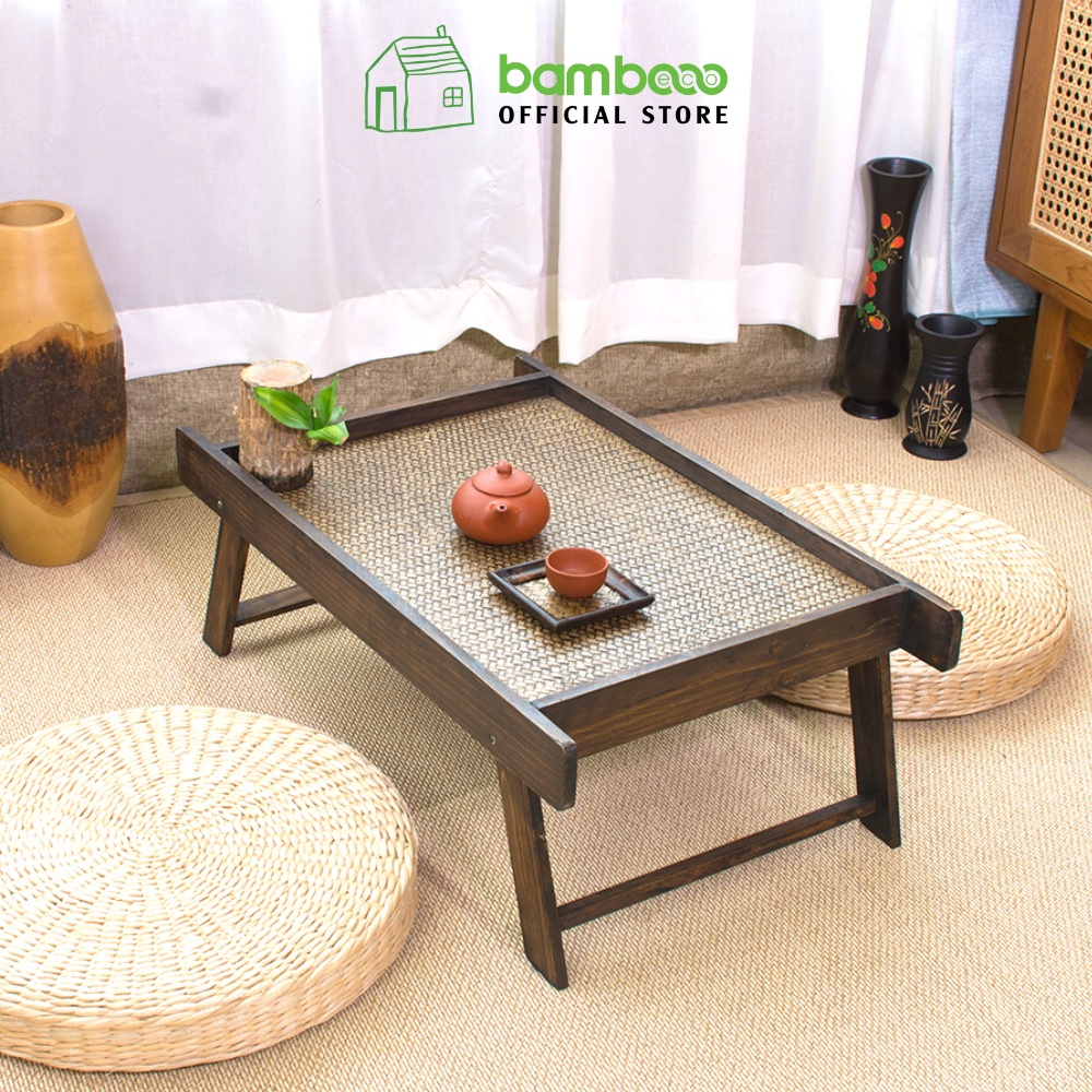 Bàn trà cao cấp gỗ cói BAMBOOO ECO có thể gấp gọn, phong cách Nhật cổ điển dùng trong phòng khách nhà hàng khách sạn