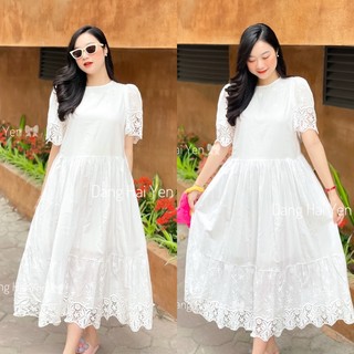 Váy Miu xuông babydoll dáng dài viền ren tiểu thư