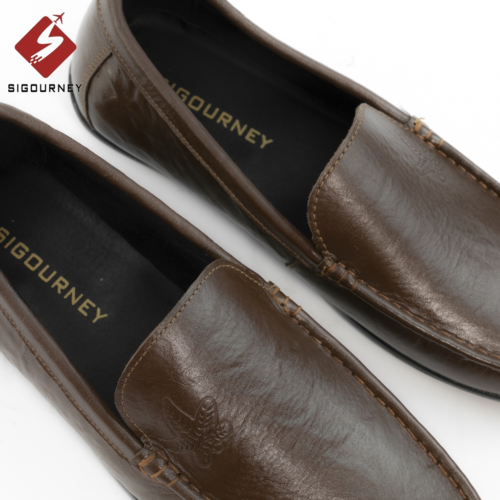 Giày mọi nam da bò cao cấp dành cho giới công sở SIGOURNEY màu nâu SIG20 bảo hành 18 tháng