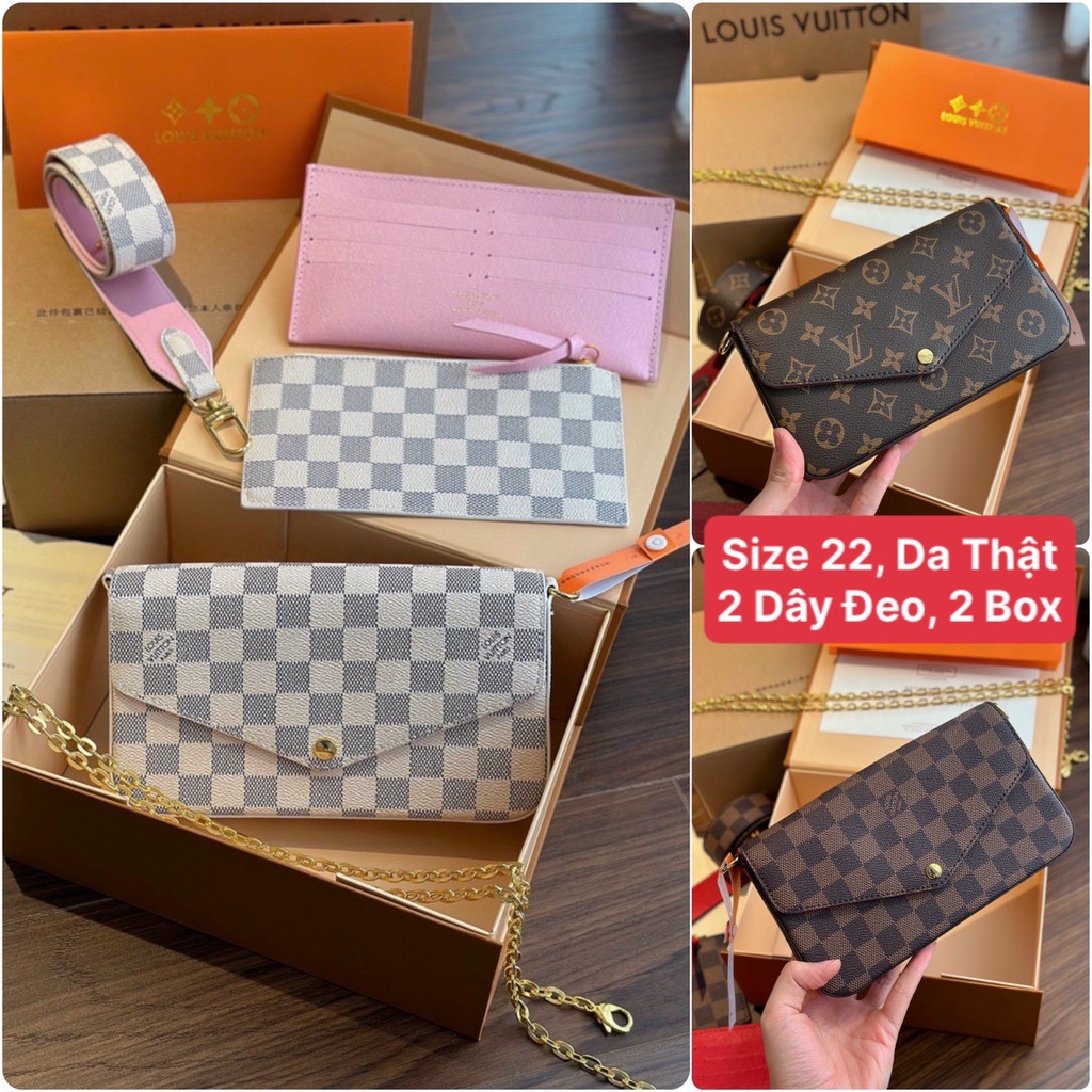 Set Túi Ví LV Felicie Pochette Size 22 2 Dây Da Thật Full 2 Box (NHẮN TIN SHOP KIỂM KHO)
