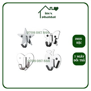 Móc treo đồ nhà tắm 100% Inox đặc PHÁT ĐẠT không rỉ sét, Móc đơn inox hình táo, ngôi sao, bướm, tim (SP019.020.021.022)