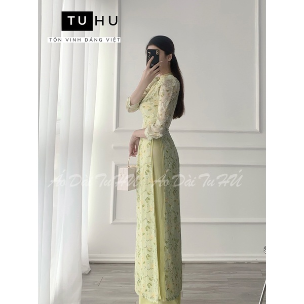 ÁO DÀI HOA NHÍ TRUYỀN THỐNG 4 TÀ TAY LỠ TRẺ TRUNG