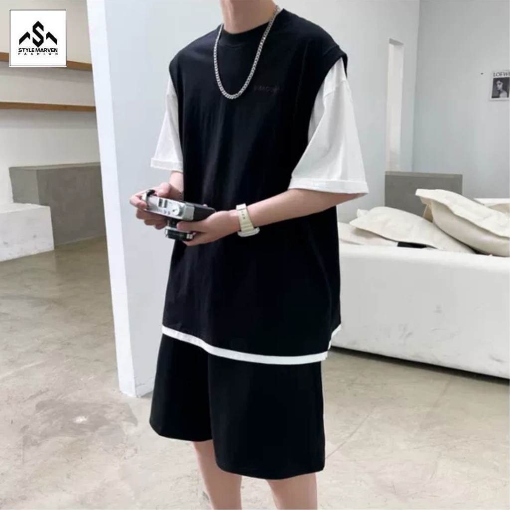 Bộ Đồ Nam *FREESHIP* Quần Short Form Rộng - Áo Kiểu Giả 2 Lớp STYLE MARVEN - SET NAM 90000189